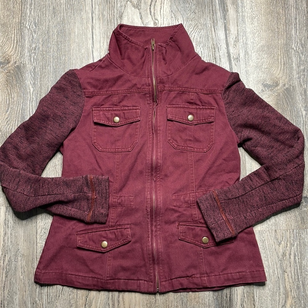 ASHLEY by 26 International Juniors Maroon Wine Hooded Utility Jacket, size small